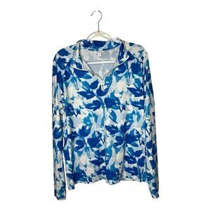 Lady Hagen Top‎ Womens XL 1/4 Zip Shirt Long Sleeve UPF 50 Stretch Floral Blue